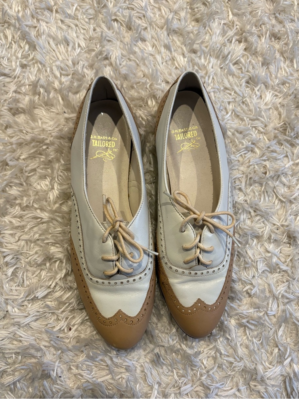 Two-Tone Women's Saddle Oxfords in Tan and White